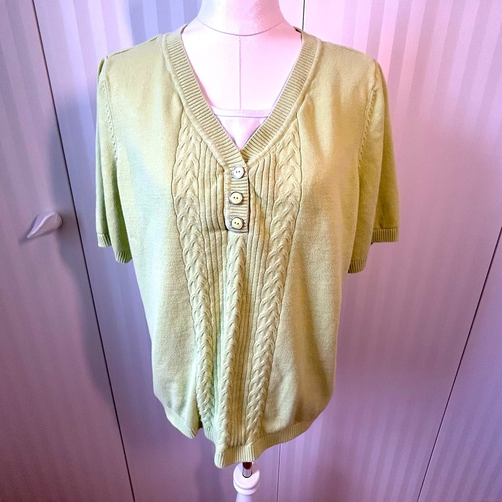 CJ Banks green sweater with white tee look Size 1X